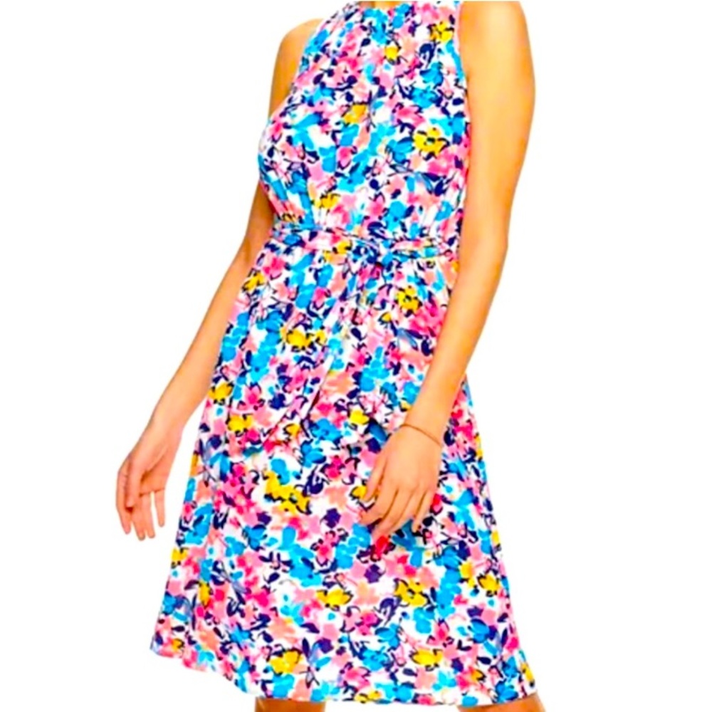 Juicy Couture Cinched Halter Floral Sleeveless Belted Midi Dress sz XS
